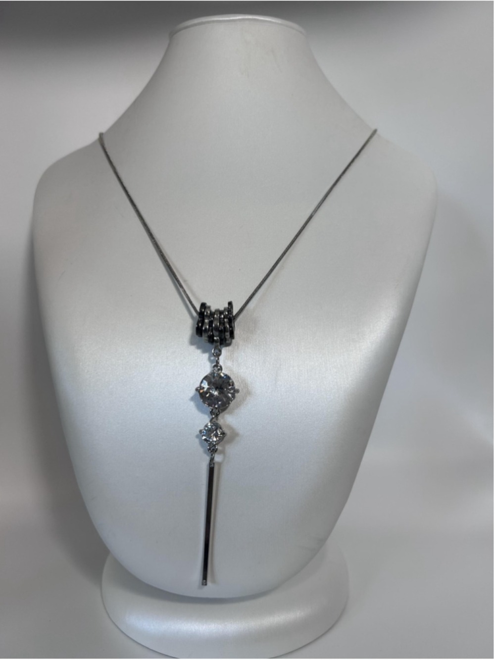 Necklace Silver Tone Y-Drop Round Crystal Bar Pendant Floral Chain Statement‎